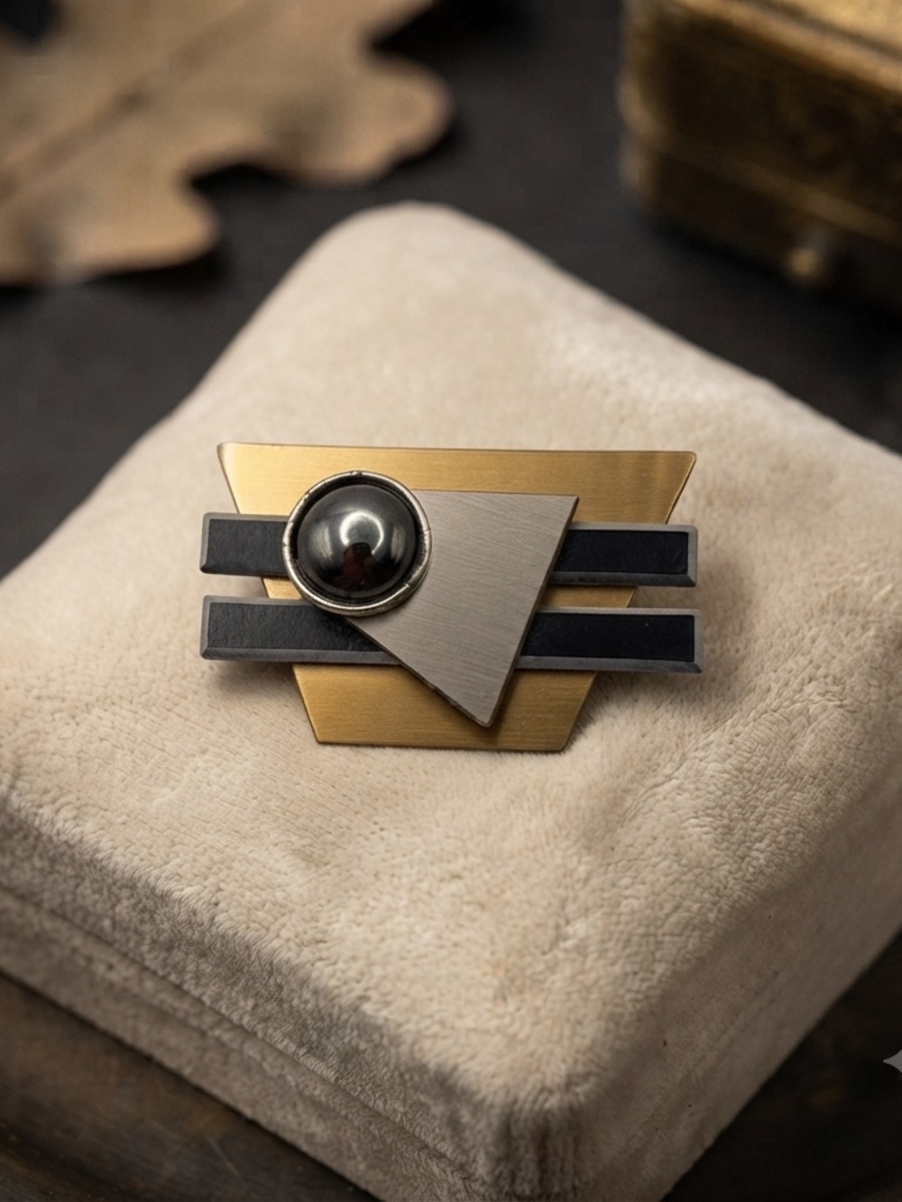 Vintage 80s Geometric Brooch Architectural Mixed Metal Pin